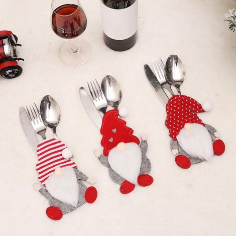 Support Couverts Noël - Poche Support Couteaux Cuillères Fourchettes - En Tissu Non Tissé - 17 x 11 cm - Lot de 6 (1/5)