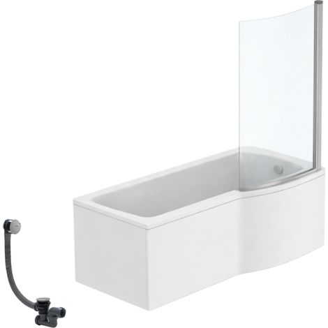 IDEAL STANDARD Connect Air 170 x 80 cm, conjunto para bañera/ducha derecha + delantal + mampara fija + desagüe cromado