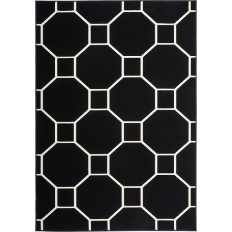 Tapis Effet 3D à Poils Courts "Lina" Noir & Ivoire 160 x 230 cm (1/4)