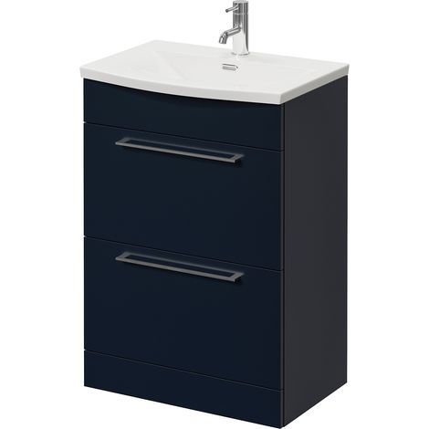 Napoli 390 Deep Blue 600mm 2 Drawer Vanity Unit with Arc Basin - 600mm - Chrome 320mm Handle