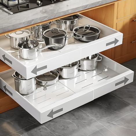 Cassetti da cucina telescopici estensibili con protezione antiscivolo, 32-52 cm x 42 cm x 7 cm, bianchi (1/5)