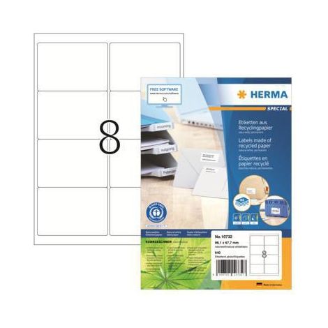 HERMA Universaletikett HERMA Recycling 99,1 x 67,7 mm (B x H) nicht wieder ablösbar Papier 100 %recycelt naturweiß 640 Etik./Pack.