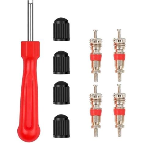 Lot De 9 Outils De Valve De Pneu, Clé De Voiture, Tête Unique, 4 Bouchons De Valve De Pneu, 4 × Noyau De Valve, Outils De Réparation De Valve (1/5)
