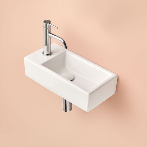 Lave-main suspendu rectangulaire en céramique MINI blanc 40.5 x 21 cm