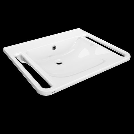 KWC Einzelwaschtisch, MEDCARE, MIRANIT, 650x150x550 mm, Weiß, Überlauf, Griff (1/2)