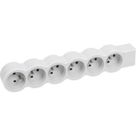Multiprise Extra-Plate à Câbler - 6 Prises avec Terre - Livrée Sans Cordon/Sans Fiche - Blanc et Gris Clair