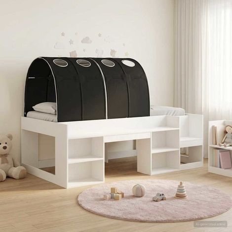 Lit haut pour enfant avec rangement et étagères, 3 pièces, blanc et noir - PANGIVO (1/5)