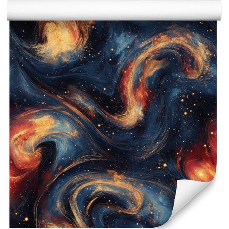 Papier peint aquarelle galaxie bleu marine et orange 50x1000 cm (1/5)