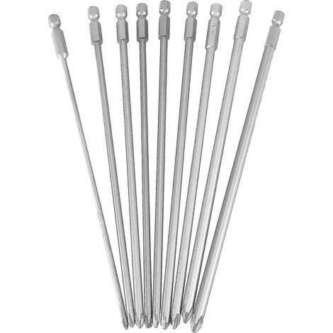 Jeu de 9 tournevis hexagonaux longs magnétiques 1/4" 200 mm Ph1 Ph2 pour perceuse électrique (1/5)