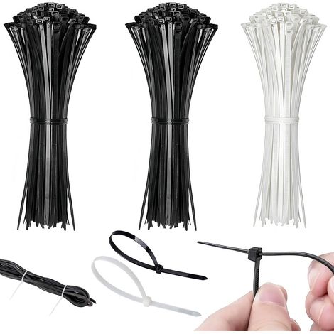 Colliers de serrage réutilisables en nylon ignifugé, détachables en 1 seconde, 20 kg de traction, gestion des câbles pour maison bureau jardin garage et DIY, noir et blanc 100 mm, lot de 300 (1/5)