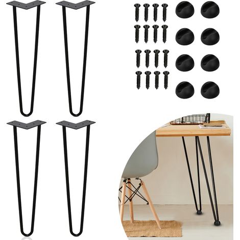 Wolketon Juego de 4 patas de horquilla Estructura de mesa Caminos de mesa Patas Mesa de comedor Pata de mesa Harpins 2 travesaños Negro - 35 cm (1/4)
