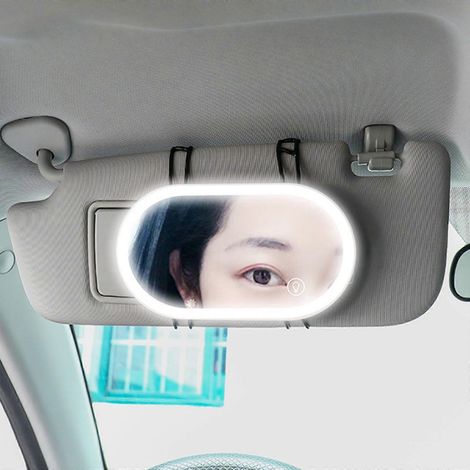 Miroir de pare-soleil de voiture avec éclairage LED et miroir rechargeable (1/4)