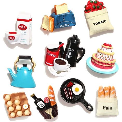 BelleRise - Lot de 10 aimants mignons pour réfrigérateur, aimants 3D représentant des aliments, décoration cuisine, bureau ou un tableau blanc (1/5)