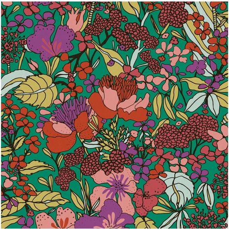 Flowers wallcovering wall Profhome 377561 non-woven wallpaper smooth with floral pattern matt green red purple yellow orange 5.33 m2 (57 ft2) (1/5)