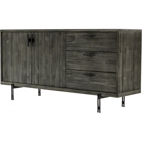 Buffet en bois d'acacia massif cendré avec piètement métal noir - KUBI (1/5)