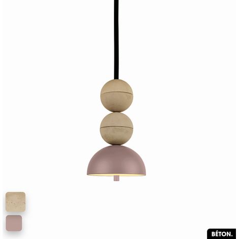 Lampe de suspension en béton - BOSFOR CONCRETE SABLE - ROSE 2 BALLES LED 14W (1/3)