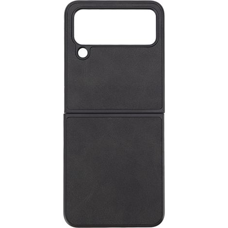 Étui de protection pliable en cuir de vachette texturé bicolore pour Samsung Galaxy Z Flip 4 Noir (1/5)