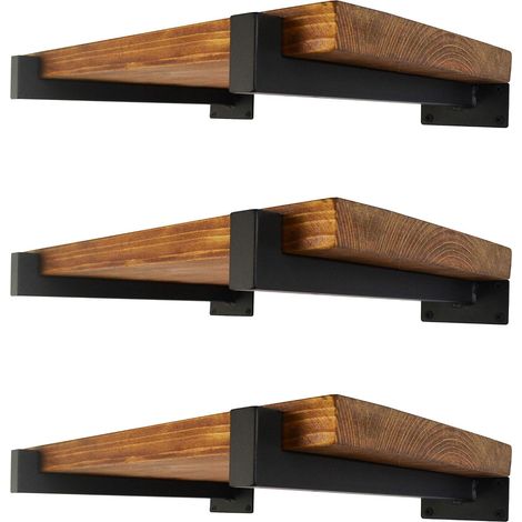 6 Pcs Floating Shelf Brackets 8 Inch Heavy Duty Wall Mounted Industrial Metal Shelving Supports with Lip , 200mm/8 Inch Black (1/5)