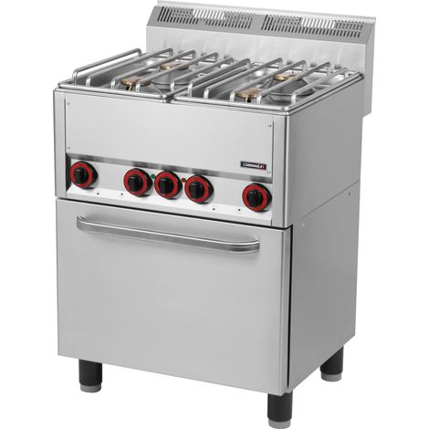 Fourneau mixte professionnel - 4 feux gaz - Four électrique ventilé GN 1/1 - 66cm - Casselin