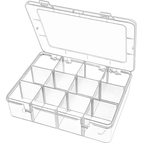 Boite Rangement Plastique, 12 Grids Boite de Rangement Compartiments, Petite Boîte de Rangement Transparente Boite Plastique pour Perles, Boucles Doreilles, Outils, Crochet de Pêche