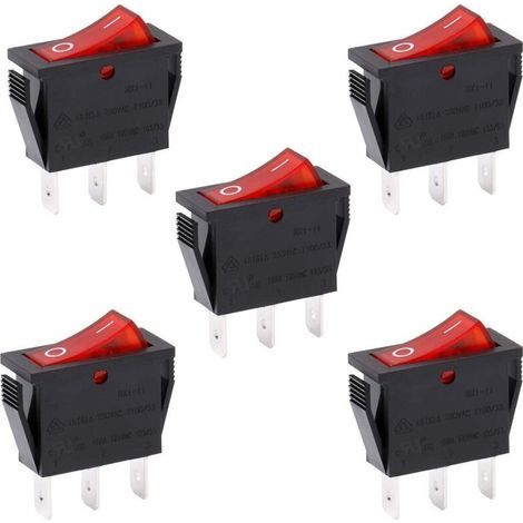 SPST 3-poliger Ein/Aus-Wippschalter mit roter Kontrollleuchte, 16 A 250 V, 5er-Packung, für Beleuchtung und elektrische Steuerung (1/4)