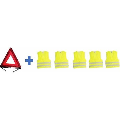 Pack sicurezza HTC ATTREZZATURE - 1 triangolo di segnalazione 550g + 5 gilet di sicurezza giallo XL 2 bande riflettenti (1/4)
