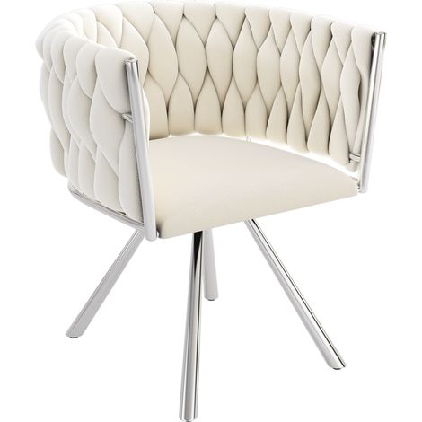 Set di 4 sedie da pranzo girevoli in velluto beige con base metallica argentata (1/5)
