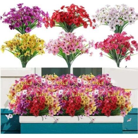 12 bouquets de fleurs artificielles pour l'extérieur, pas de décoloration, fausses fleurs en plastique, plantes artificielles pour pots de fleurs suspendus décoratifs (1/4)