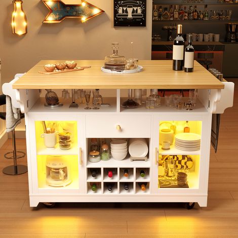 Desserte cuisine 120x80x95 cm en MDF et métal blanche, plateau rabattable, gain de place – MEUBLIV (1/5)
