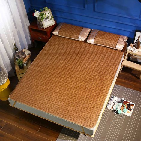 Ensemble de drap-housse en rotin à carreaux pour l'été (150 x 200 cm, 2 taies d'oreiller) (1/5)