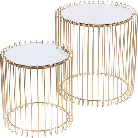 Set de Tables Basses Rondes en Métal Doré et Plateaux Miroirs (1/3)