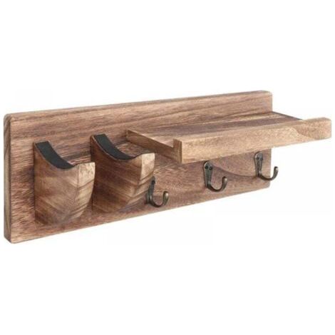 Portemanteaux Murale Étagère de Rangement, Bois Porte Manteau avec 3 Crochets Hanging Manteau Clé Vêtements Sacs Chapeau,crochet de guitare (1/5)