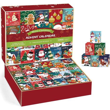 Calendario dell'Avvento 2024 Puzzle 1008 pezzi Donna Uomo Regalo di Natale, 24 scatole per il conto alla rovescia per Natale, adulti e bambini
