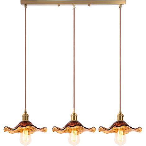 3 Lumières Plafonnier D'Intérieur Vintage Suspension Luminaire En Verre Lustre Rétro Suspension Moderne Ambre (1/5)