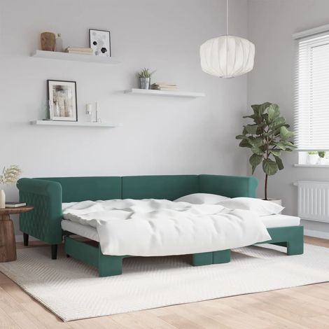 Lit Adulte,Lit de jour avec lit gigogne,Lit coulissant vert foncé 90x200 cm velours CIV234341 (1/5)