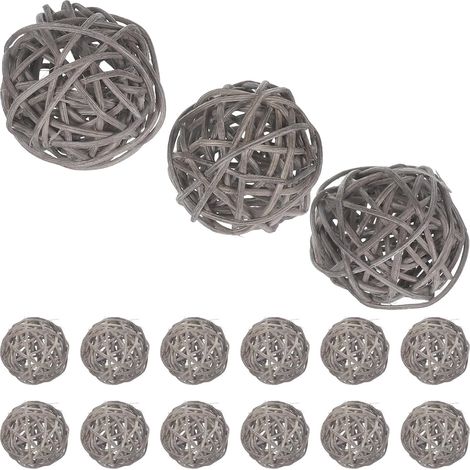 15pièces Boules de Rotin Tressé Décoratives Gris DIY Décoration Suspendue pour Maison Bar Hôtel Crèche Décor de Noël (1/5)