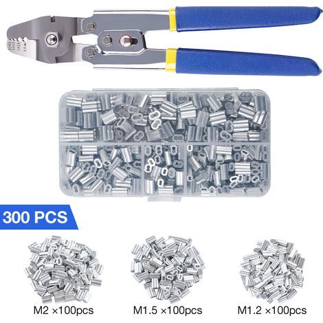Pince à sertir en acier inoxydable gainée d'aluminium + 300 outils de sertissage pour câbles en acier inoxydable gainés d'aluminium
