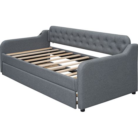 Letto Divano 90 x 200 cm, Letto Singolo con Letto Estraibile e Porta USB, senza Materasso, Grigio (1/5)