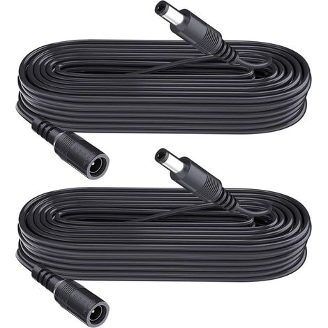 Pack of 2 DC Power Extension Cables, 5.5mm x 2.1mm, for CCTV Cameras, WiFi IP Cameras, DVRs, LED Strips, DC Power Adapter Extension Cable, Black, 3m (1/5)