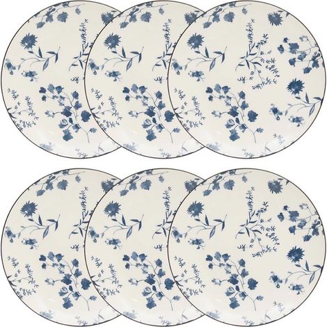 Lot de 6 Assiettes à Dessert "Umami Fleur" 19cm Bleu