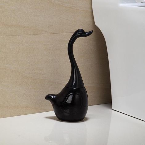 Schwanenförmiges Toilettenbürsten-Set, Designer-Toilettenbürstenhalter und -ständer für das Badezimmer (Schwarz) (1/5)