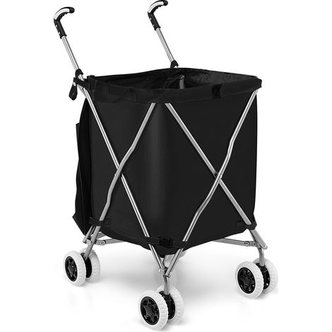 Folding Shopping Utility Cart with Water-Resistant Removable Canvas Bag-Black (1/5)