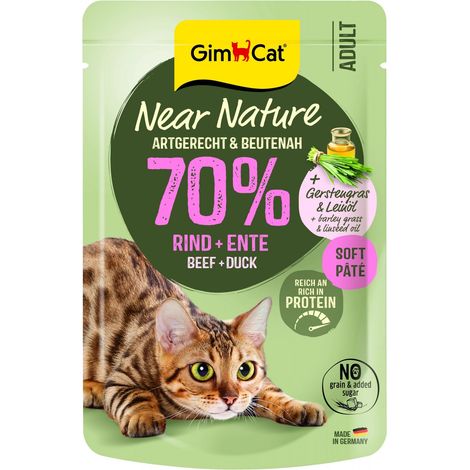GimCat Near Nature Cibo per gatti senza cereali - Busta da 85 g - Manzo e anatra 85 g