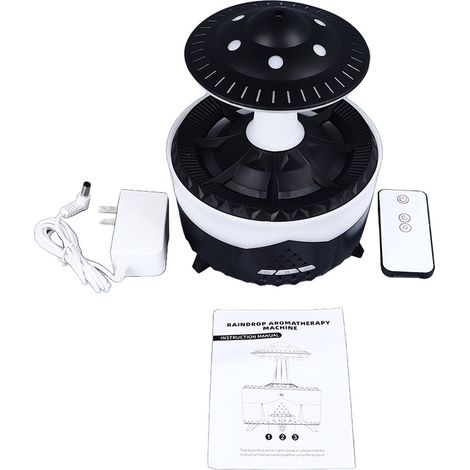 Diffuseur d'huiles essentielles veilleuse nuage de pluie 7 couleurs, télécommande 150mAh, humidificateur pour salon chambre, prise US 100-240V noir (1/5)