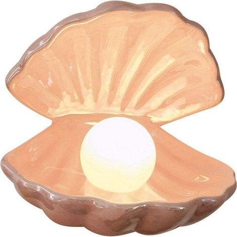 Veilleuse Céramique - Coquillage Rose avec Perle Lumineuse - Décoration Intérieure Bureau Chambre Salon - 1 Pièce