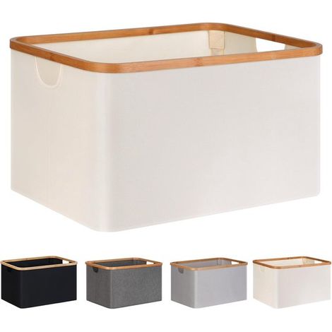 Cesto de ropa plegable – 45x30x22 cm, fibra de bambú, baño/dormitorio (beige) (1/5)