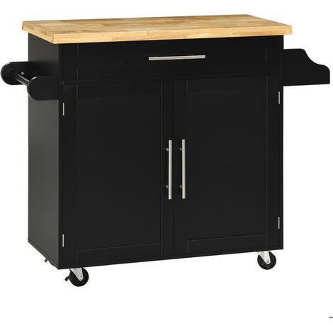 Îlot de cuisine - 109x40x89 cm - Noir - Avec plan de travail - À roulettes (1/4)