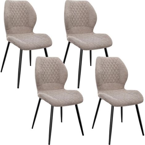 Chaises salle à manger - WAFTING - Lot de 4 - Motif diamant - Coussin éponge lin - Pieds métal (1/5)