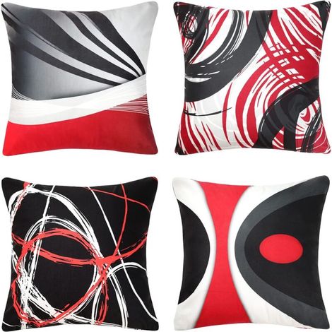 YMYNY Lot de 4 housses de coussin 45 x 45 cm taie d'oreiller décorative abstraite moderne motif rayé housses de coussin canapé-lit chaise décor à la maison taie d'oreiller carrée en lin
