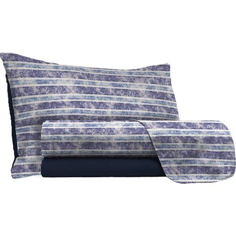 Set Lenzuola Singolo con Stampa Sopra Sotto e Federe Jeans Stripes (1/4)